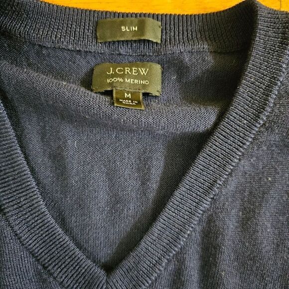 J.crew Slim Blue Men's Sweatshirt V-neck Long Sleeve Pullover Merino Wool Sz M - Picture 3 of 7